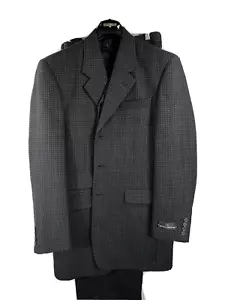 Stacy Adams Men's Suit Black Red Gray Plaid 3 Piece Vest Pleated Pants Size 38R - Picture 1 of 12
