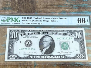 $10 1985 2027-A AA A-A Boston FRN PMG 66EPQ - GEM + - Picture 1 of 2