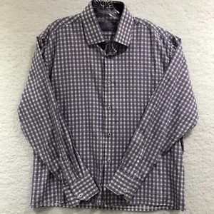 English Laundry Long Sleeve Button Up Dress Shirt Size 17 34/35 Purple Plaid - Picture 1 of 8