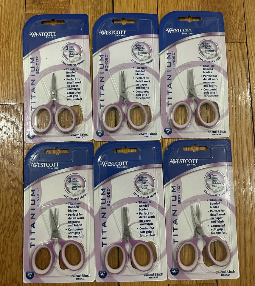LOTE DE 6 TIJERAS MICRO TIJERAS WESTCOTT 3" 7,6 MM RECTAS DE TITANIO UNIDAS NUEVAS Foto 1 de 1