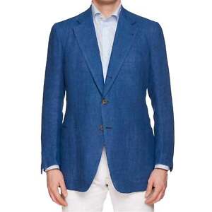 RUBINACCI LH Handmade Bespoke Blue Linen-Cotton Hopsack Jacket EU 50 NEW US 40 S
