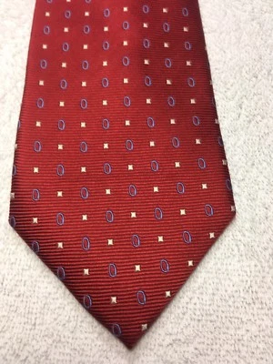 JOS A BANK MENS TIE RED WITH BLUE AND YELLOW 3.5 X 60 - Image 1 of 4