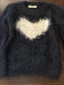 Chloe & I Girls Sweater Heart Blue Shimmery Faux Pearls Medium - Picture 1 of 12