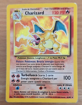 Charizard ITALIAN  4th Print VERY RARE. 4/102 Holo 1999-2000 Pokemon Card (used) - Image 1 of 4