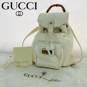 GUCCI Bamboo Backpack White Ivory Leather Vintage Used Excellent++ Authentic - Picture 1 of 17