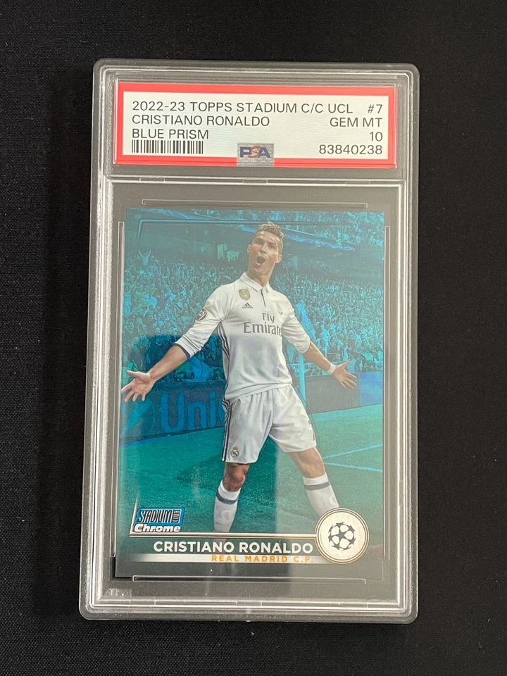 Cristiano Ronaldo 2022-23 Topps Stadium C/C UCL Blue Prism PSA 10 #7 - Image 1 of 2