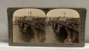 London Bridge w Old Cars London England Keystone Stereoview Card 348 - Picture 1 of 4