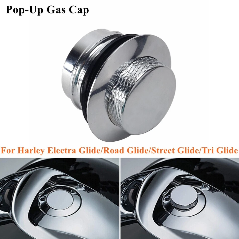 Tapa de gasolina cromada emergente cubierta del tanque de combustible para Harley Street Glide Road Glide 2008-17 Foto 1 de 4