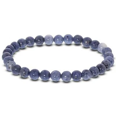 6mm Blue Coral Gemstone Round Bead Unisex Stretch Bracelet - Image 1 of 3