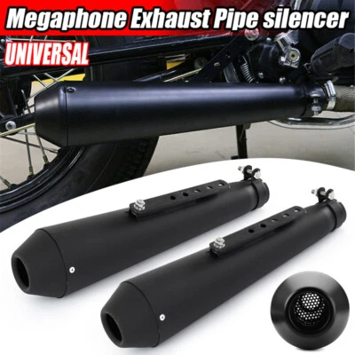 Fits For Harley Reverse Cone Megaphone Exhaust Pipes Motorcycle Mufflers Black - Image 1 of 4