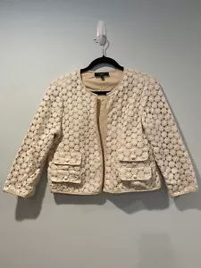 Talbots Jacket Womens 12 Petite Floral Crochet Cardigan Blazer Cotton Wedding - Picture 1 of 6