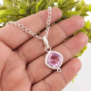 Handgefertigter 925 Sterlingsilber Schmuckanhänger Mit Rosa Morganit Edelstein - Bild 1 von 3
