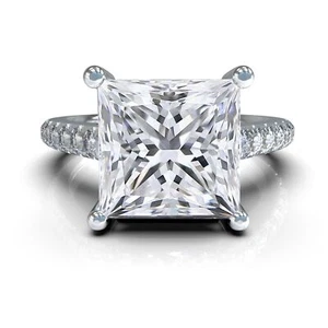 Platinum Plated Sterling Silver Solitaire Ring With 3 CTW Princess CZ - Size 9 - Picture 1 of 6