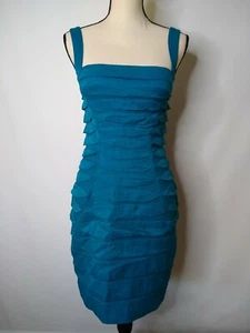 AIDAN MATTOX ÄRMELLOSES PARTY COCKTAILKLEID GRÖSSE 4 blau Rüschen körperbetont Sxy - Bild 1 von 12