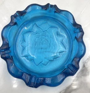 Vintage Tiara Indiana Glass Ashtray Dish 1977 Horizon Blue Lotus Large 9 1/2" - Picture 1 of 5