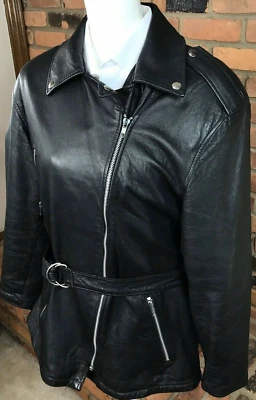 Chaqueta de Motociclista REED Cuero Negro Suave con Cremallera Forrada con Cinturón De Colección ~ Para Mujer M Foto 1 de 4