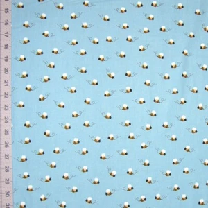 Animal Fabric - What Do Animals Say Bee Toss Blue - Robert Kaufman YARD - Picture 1 of 1