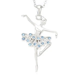 Aqua Blue Ballerina Necklace Pendant Ballet Dance Recital Gift Charm for Girls - Picture 1 of 1