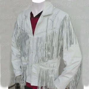 Neu Herren weiße Cowboy amerikanische Stil Lederjacke mit Fransen-98 - Bild 1 von 4