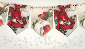 Bandera y cinta navideña tradicional vintage ""Saludos navideños  - Imagen 1 de 4
