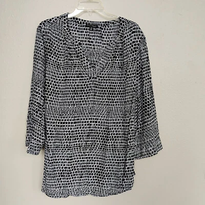 Blusa Willi Smith Negra/Blanca 3/4 Slv Pullover Rayón Top ~ Talla Grande 2X Foto 1 de 4