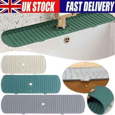 Faucet Splash Guard Silicone Sink Drip Water Mat Pad Drying Tray Kitchen Bath UK