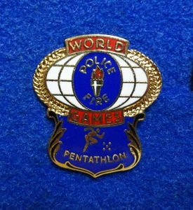 Old World Police Games PENTATHLON Event Fencing Equestrian Jumper Shooting Pin - Picture 1 of 1