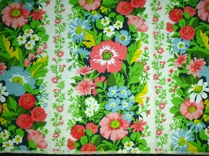 Vintage 60er Jahre House N Home Baumwolle Interieur Stoff HELLE Blumen Streifen 48" x 35,5" - Bild 1 von 6