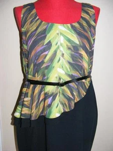New $75 LANE BRYANT black green belted dress 14 sleeveless peek a boo back - Picture 1 of 1