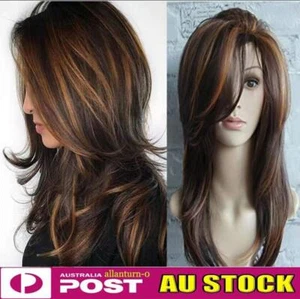 Ladies Long Mix Brown Straight Wigs 2025 Hair Human Wig Wigs Long Hair wig - Picture 1 of 6