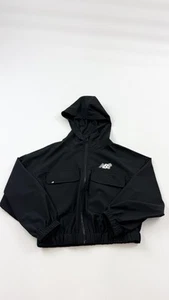 New Balance Jacket Girls Small Black Hooded Full Zip Stretch Daisy Logo Pockets - Picture 1 of 9