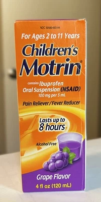 Motrin Children's Pain Relief, Ibuprofen, Grape Flavor, 4 Oz   EXP 01/2027 - Image 1 of 4