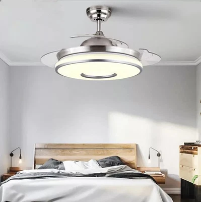 42" Silver LED 3-Color Chandelier Ceiling Fan w/Light Remote Retractable Blades - Image 1 of 4