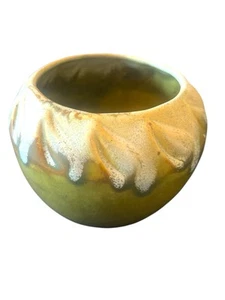 Vintage California Keramik Übertopf grüne Glasur getropft weißer Glasurrand - Bild 1 von 10