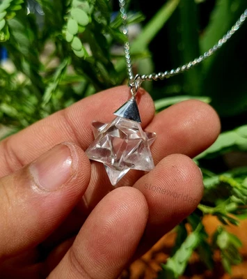 Ожерелье с подвеской в виде звезды Меркаба натуральный прозрачный кварц сакральная геометрия кристалл - Изображение 1 из 4