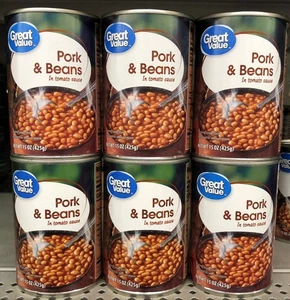 6 CANS Great Value Pork & Beans in Tomato Sauce 15 oz Can Vegetable - Foto 1 di 6