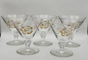 Vintage Libbey 4.25” Elegant Gold Rose Floral W/ Gold Glassware Set Of 5 - Picture 1 of 5