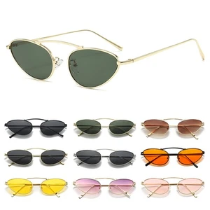 Vintage Cat Eye Sunglasses for Women Retro Narrow Metal Frame Trendy Sun Glasses - Picture 1 of 24