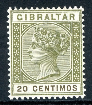 British Colonies 1895 QV Gibraltar 20¢ Olive Green Scott #31 Mint O89 ⭐⭐⭐⭐ - Image 1 of 4