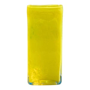 Hand Blown Clear Yellow Swirl Glass Vase Smooth Pontal 7" T by 3"sq Home Decor - Picture 1 of 10