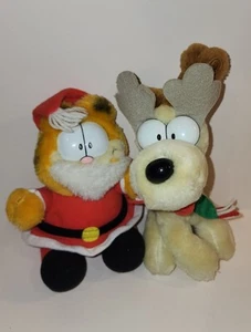 Vintage Garfield Santa & Odie 1980's Christmas Plush Stuffy 6”-7" From Canada - Picture 1 of 7