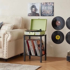 2-tier Black Vinyl Record Storage Holder Stand Player With Up To 100 Albums - Picture 1 of 8