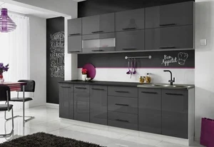 NEU Küche RICCO 260 cm mit Arbeitsplatte 180 cm Grau Hochglanz - Bild 1 von 7