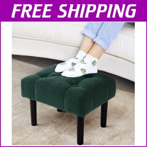 Dark Green Modern Ottoman Footrest with Storage and Wooden Legs - Versatile Use - Picture 1 of 11