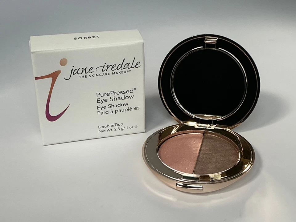 Jane Iredale PurePressed Eye Shadow Duo in Sorbet Full Size w/Mirror Compact NIB - Image 1 of 4
