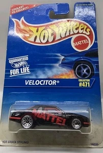 1995 Hot Wheels Blue/White Card #471 VELOCITOR Black w/Chrome 5 Spoke Variation - Picture 1 of 4