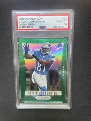 2012 PANINI PRIZM CALVIN JOHNSON JR. GREEN PRIZM PSA 10 #64 SP LIONS - Image 1 of 2