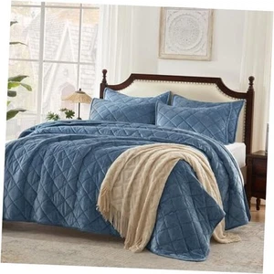 Luxury Velvet Quilt King Size, Ultra Soft Lightweight Quilted Velvet - Picture 1 of 8
