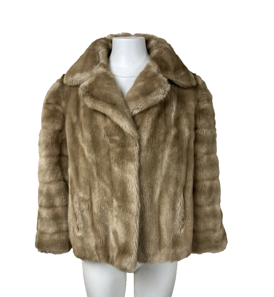 Vintage Faux Fur Coat Jacket Beige Short UK14-16 Evening Occasion Wear Mob Wife - Image 1 of 4
