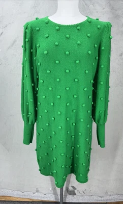 Lilly Pulitzer Sweater Dress Kippa Green Lg Pom Pom Preppy Boho Cottage Core - Image 1 of 4
